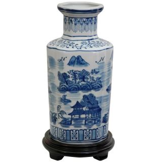Porcelain 12 inch Blue and White Landscape Vase (China)