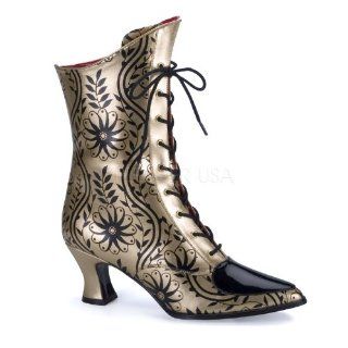 Womens Victorian Boots Gold Black Faux Leather Shoes