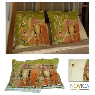 Set of Two Cotton Batik Father and Son Cushion Covers (Thailand