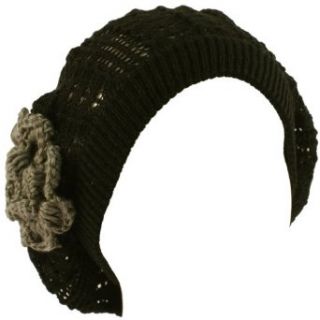 Crochet Flower Knit Light Beret Slouch Hat Tam Black