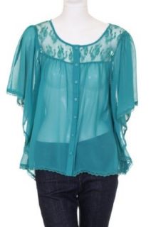 Forever 21 Lace Detail Buttoned Flutter Sleeve Top