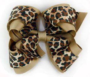 ~ Blooming Bows Leopard Grosgrain Twist Hair Bow Barrette