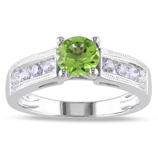 Miadora Sterling Silver Peridot and Created White Sapphire Ring