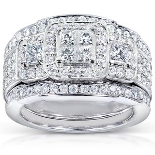 14k White Gold 1 1/3ct TDW Diamond 3 piece Bridal Ring Set (H I, I1 I2