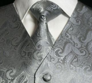 TheDapperTie Tuxedo silk Vest Set Grey Paisley 161VS