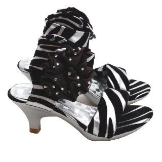 Baby Girls Silver Black Zebra Strap Dress Heel Shoes 4: No: Shoes