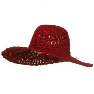Toyo 5 Inch Flat Brim Fancy Crochet Hat   Red W34S22E