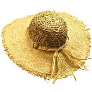Natural Tan Wide Brim Straw Fringe Floppy Hat Clothing