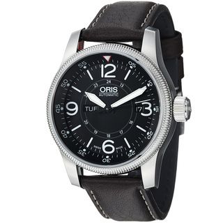Oris Mens Big Crown Black Dial Brown Leather Strap Automatic Watch