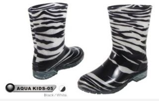 Qq Girls/childrens PVC Rain Boots Zebra Print Aqua 05: Shoes