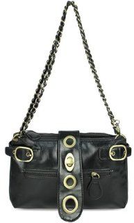 Designer Black Chain Handle Shoulder Handbag with Metal Ring Shoes