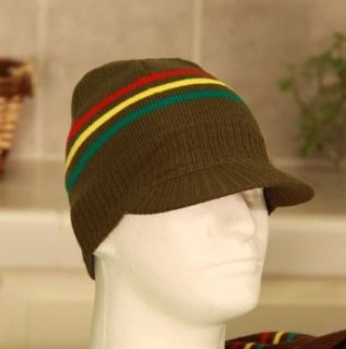 Olive Rasta Inspired Jeep Cap Beanie Visor with Red