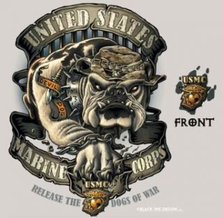 Tan USMC Devil Dog Black Ink Design T Shirt: Clothing