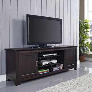 70 in Espresso Wood TV Stand with Sliding Doors