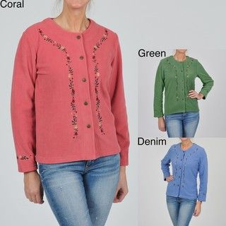 La Cera Womens Plus Size Embroidered Fleece Jacket