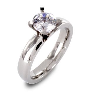 Stainless Steel Prong set Clear Cubic Zirconia Solitaire Ring
