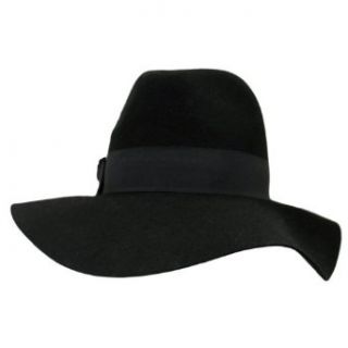 Black Wide Brim Structured Wool Felt Fedora Hat Clothing