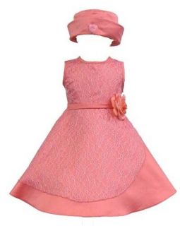 Elegant Baby Girl Coral Red Dress & Hat. Available in 12