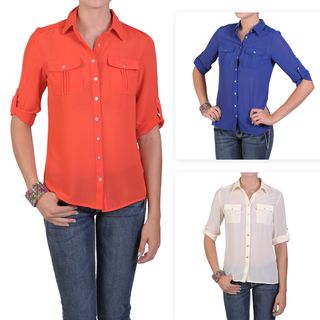 by Hailey Jeans Co. Womens Lightweight Button up Pleated Blouse