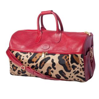 Terrida Leopard Printed 20 Inch Leather Carry On Duffel Bag