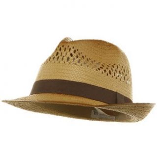 Vented Straw Fedora Hat Brown Band W20S69F Clothing