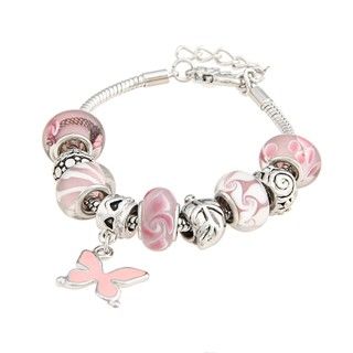 La Preciosa Glass Bead Enamel Butterfly Charm Bracelet