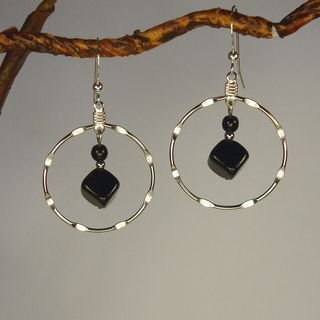 Jewelry by Dawn Large Black And Silver Notched Hoop Earrings