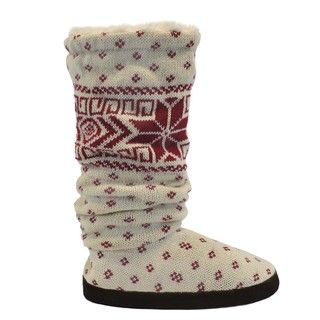 Muk Luks Womens Ivory Red Snowflake Toggle Slippers