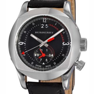 Burberry Mens Dual time Black Leather Strap Watch