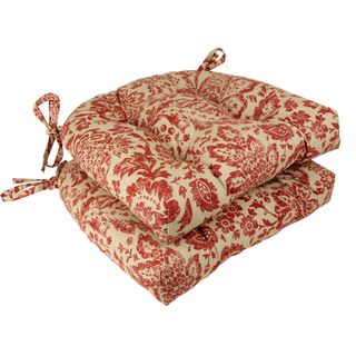 Pillow Perfect Red/ Tan Damask Reversible Chair Pad (Set of 2