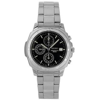 Seiko Mens Stainless Steel Black Dial Chronograph Watch
