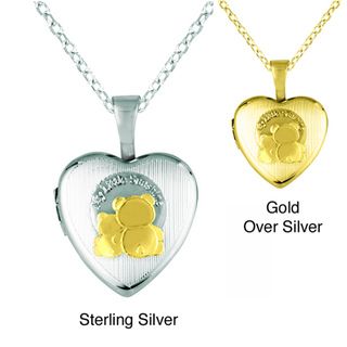 Sterling Silver My Little Sunshine Teddy Bear Heart Locket Necklace