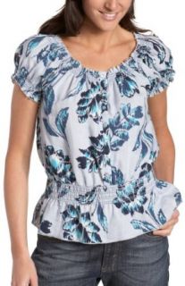 Nine West Womens Shelby Peasant Top,Blue Ikat Floral,X