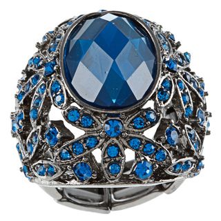 KC Signatures Silvertone Cobalt Blue Austrian Crystal Stretch Ring