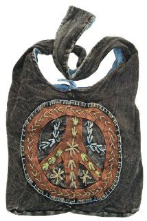 Peace Sign Embroidered Stonewashed Sling Bag Shoes