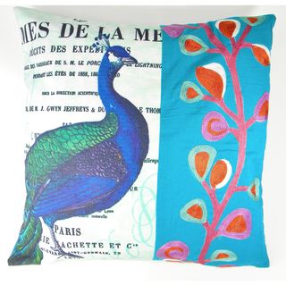 Peacock Printed and Stitched Cushion Cover