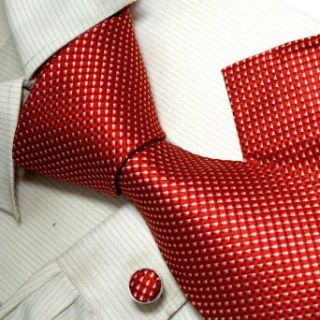 Red Plaid Woven Silk Neckie Cufflinks Handkerchiefs