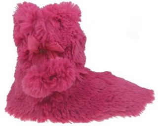 Fur & Satin Bow Boot Girls Indoor Slipper Patent Pink 10/11: Shoes