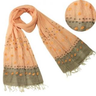100% Cotton Embroidered Polka Dots Tassels Ends Long Scarf