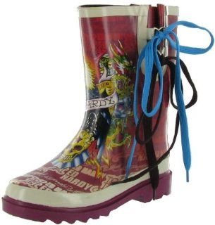Seattle Tattoo Wellies Skull Rubber Rain Boots Shoes Burgundy Shoes