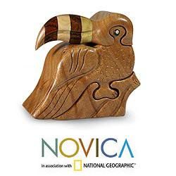 Handcrafted Mahogany Wood Toucan Secrets Puzzle Box (Guatemala