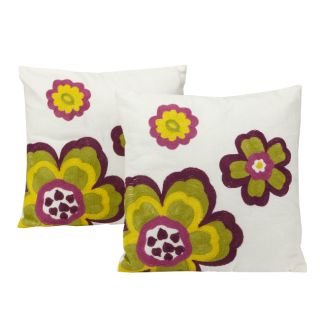 White /Purple Chain Embroidered and Creweled Decorative Pillows (Set