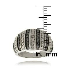 Silver Overlay Diamond Accent Black and White Stripe Ring
