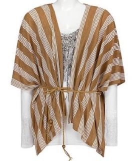 Living Doll Striped Cardigan Camel Cream: Clothing