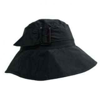 Black Bucket Style Wide Brim Rain Hat With Buckle