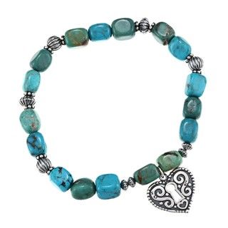 Southwest Moon Sterling Silver Turquoise Bead and Heart Drop Bracelet