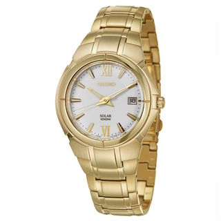 Seiko Mens Solar Stainless Steel Yellow Goldplated Solar Powered