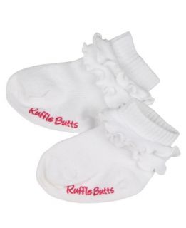 Baby Girl Slip Resistant White Ruffled Bobby Socks: RuffleButts: Shoes