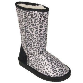 Jeans Co Kids Girls Faux Suede Mid calf Leopard Print Boots Shoes