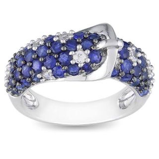 Sterling Silver Blue and White Sapphire Buckle Ring